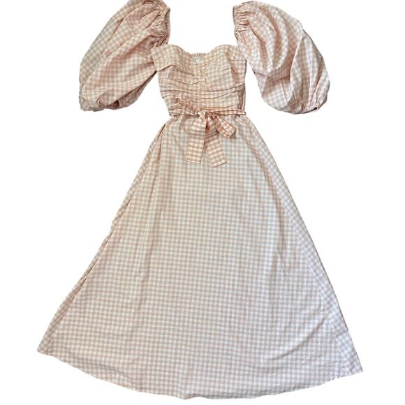 SUNDRESS Balloon Sleeve Gingham Maxi Dress Peach Size XS/S - Picture 4 of 11